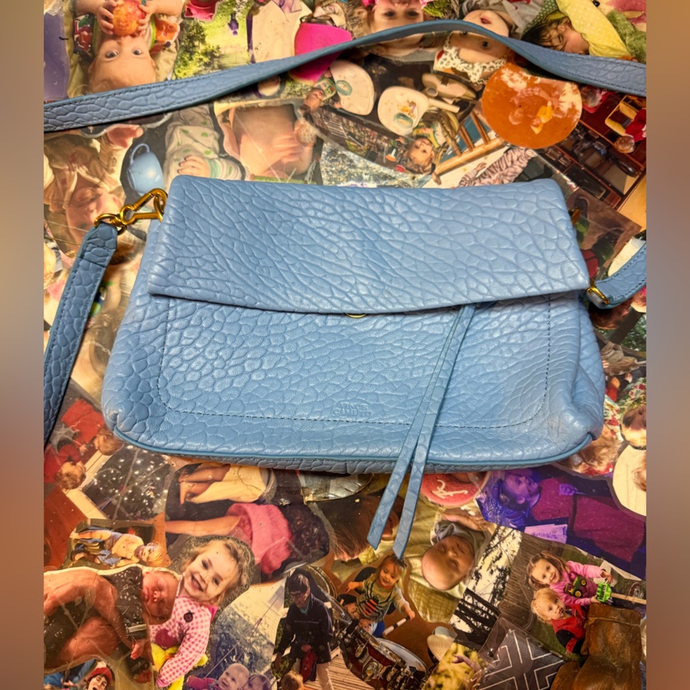 Vince Camuto Lamb Leather Flap Lucia Crossbody Bag Blue Periwinkle NWOT